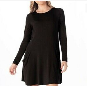 Betabrand solid black, silk-blend dress